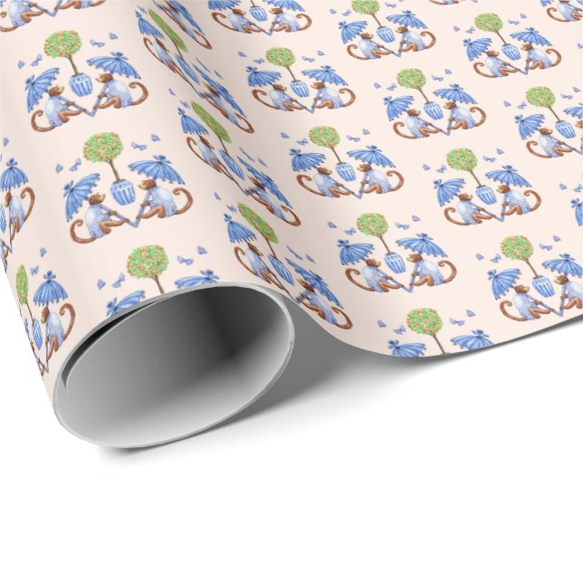 Chinoiserie-Affenaffens Wrap-Papier Geschenkpapier (Rolleneckpunkt)
