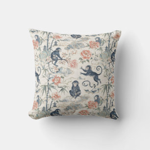 Chinoiserie-Affendesign mit Pfingstrosenblumen Kissen