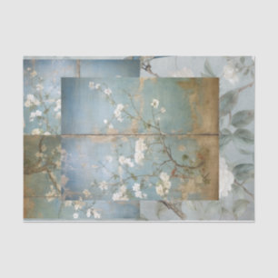 Chinoiserie Aged Blue Panel Collage Seidenpapier