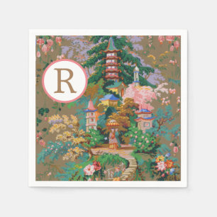 Chinoiserie Antikes China Monogramm Gartentempel Serviette