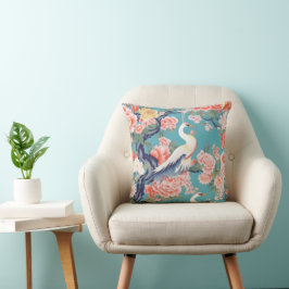 Chinoiserie Aquamarin Floral Egret Kissen