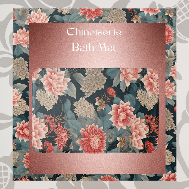 Chinoiserie Aquamarin Peach Florals Badematte (Von Creator hochgeladen)