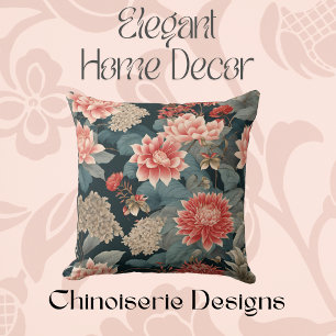 Chinoiserie Aquamarin Peach Florals Kissen