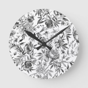 Chinoiserie-Aquarell-Blumen-Botanik-Malerei Runde Wanduhr