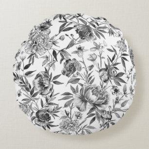 Chinoiserie-Aquarell-Blumen-Botanik-Malerei Rundes Kissen