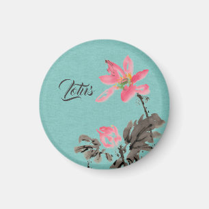 Chinoiserie Aquarellbilder Lotus Green Magnet