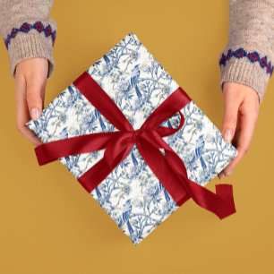 Chinoiserie Asian Bird White Blue Geschenkpapier