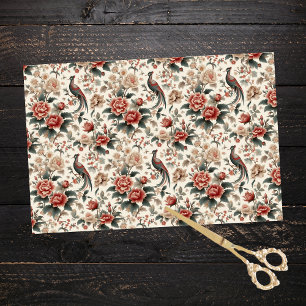 Chinoiserie Asian Bird White Red Floral Decouver Seidenpapier