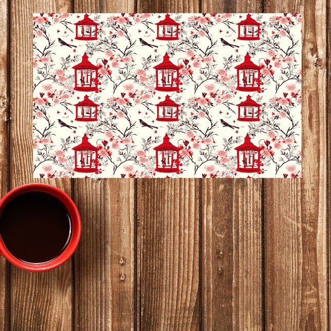 Chinoiserie Asian Floral Painting Red Decoupage Seidenpapier (Von Creator hochgeladen)