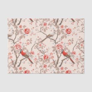 Chinoiserie Asian Red Birds Pink Blume Decoupage Seidenpapier