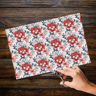 Chinoiserie Asiatisch Weiß Rot Grau Florales Decou Seidenpapier