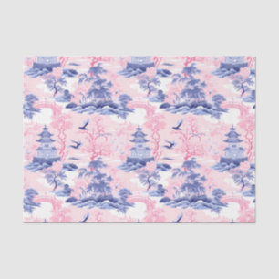 Chinoiserie Asiatische Landschaft Rosa Blau Decoup Seidenpapier