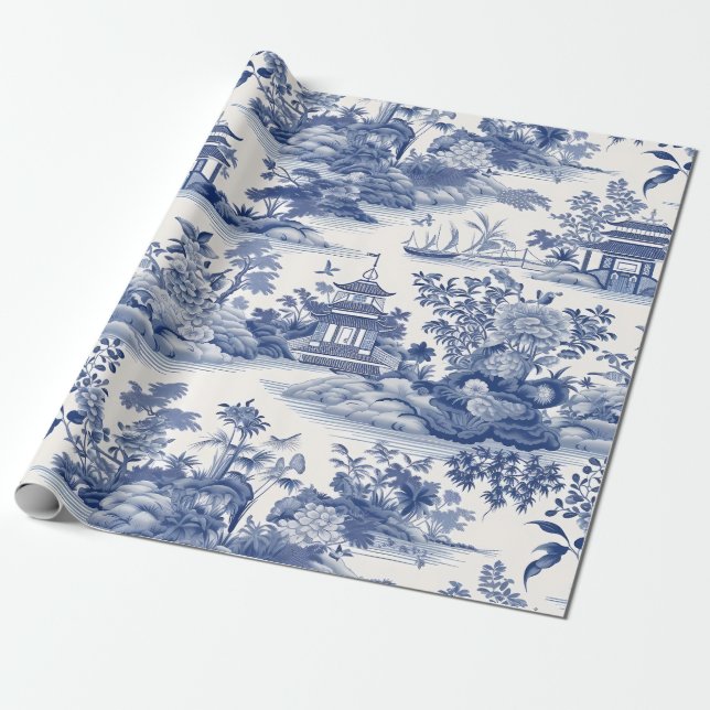 Chinoiserie Asiatische Landschaftsmalerei Geschenkpapier (Ungerollt)