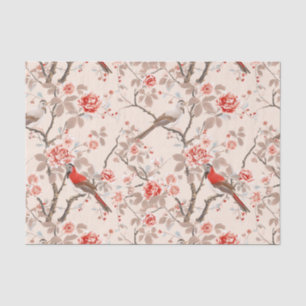Chinoiserie Asiatische Rote Vögel Rosa Blüten Deko Seidenpapier