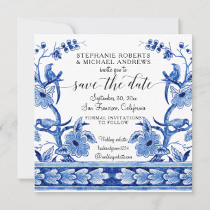 Chinoiserie asiatischer Einfluss Navy Blau Weiße B Save The Date
