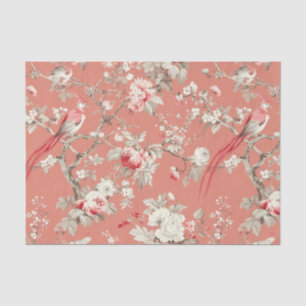 Chinoiserie Asiatischer Vogel Blumenmuster Weiß-Ro Seidenpapier