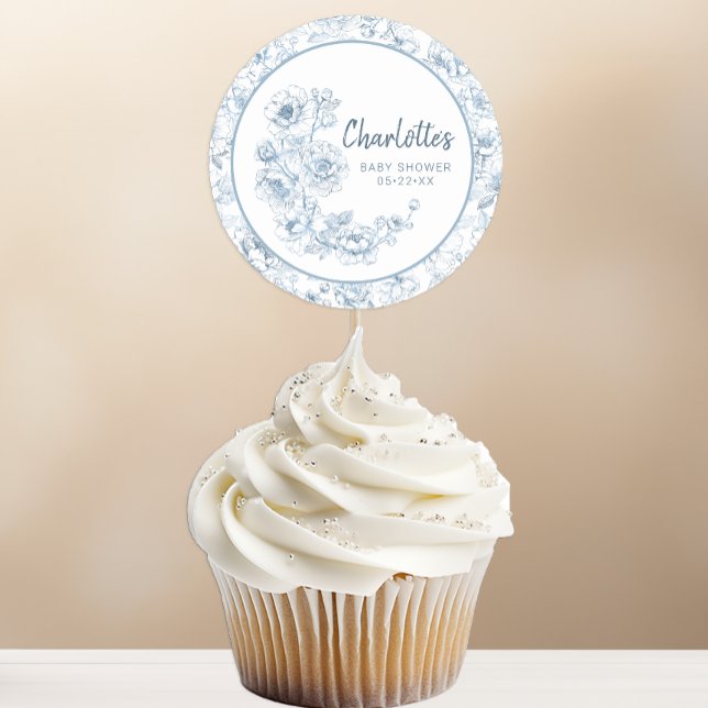 Chinoiserie Baby Shower Sticker - Blue Floral DIY (Sticker for many party uses)