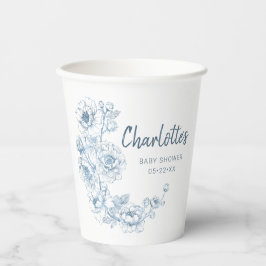 Chinoiserie Baby Showups - Dusty Blue Floral Pappbecher