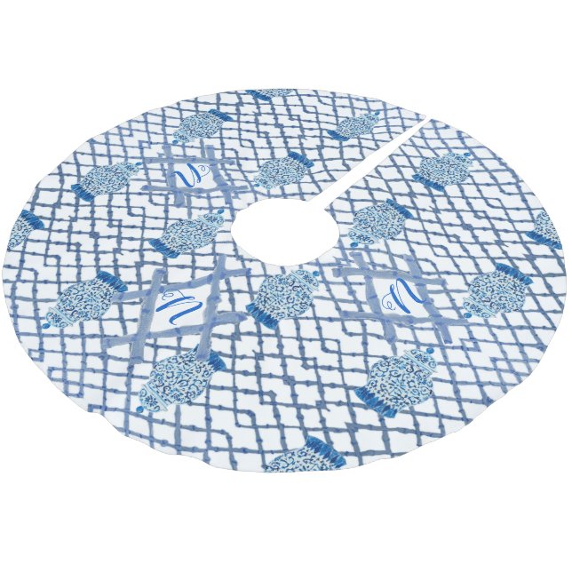 Chinoiserie Bamboo Ginger Jar Jars  Polyester Weihnachtsbaumdecke (Schrägansicht)