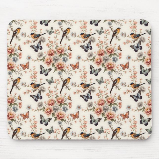 Chinoiserie Bird and Butterfly Harmonie Mousepad (Vorne)