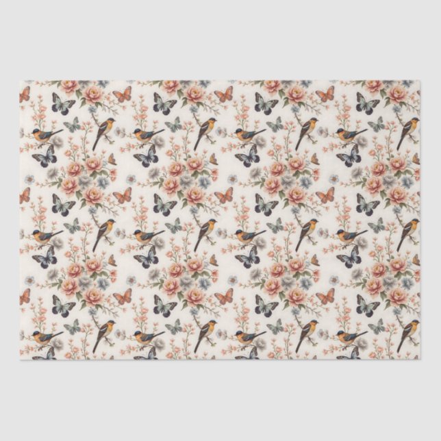Chinoiserie Bird and Butterfly Harmonie Seidenpapier (Vorderseite)