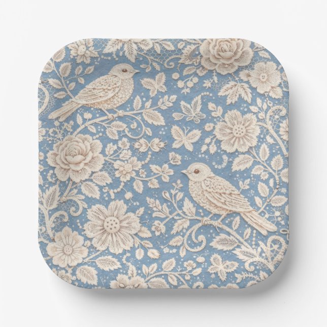 Chinoiserie Bird and Flower Seamless Pattern Pappteller (Vorderseite)