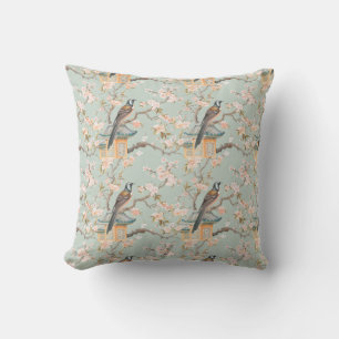 Chinoiserie Bird & Pink Blossoms Kissen