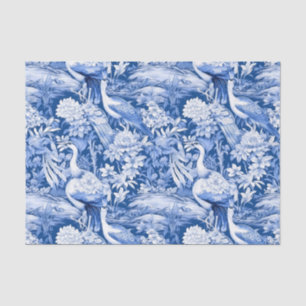 Chinoiserie Birds Blaues, weißes Gemälde Decoupage Seidenpapier