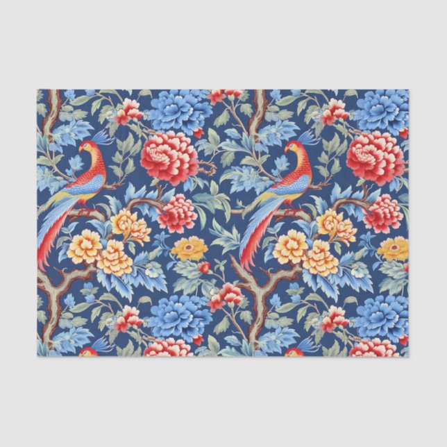 Chinoiserie Birds Blumenmalerei Dekoupage Seidenpapier (Vorderseite)