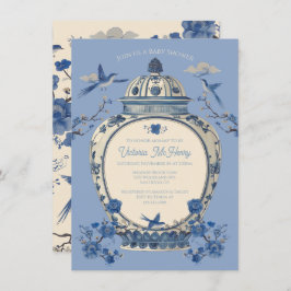 Chinoiserie Birds Floral Jar Baby Shower Einladung