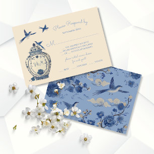 Chinoiserie Birds Topiary Wedding RSVP Reaktion Einladung