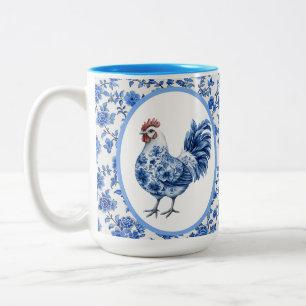 Chinoiserie Blau Blumenmuster mit Hahn Zweifarbige Tasse