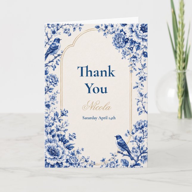 Chinoiserie Blau Geburtstag Dankeskarte (Vorderseite)