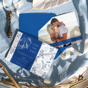 Chinoiserie Blau Romantische Eleganz Foto-Hochzeit Save The Date
