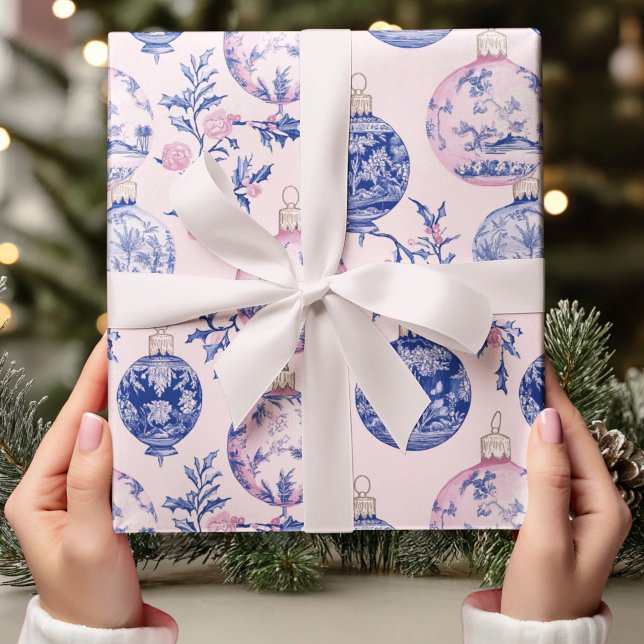 Chinoiserie Blau & Rosa Weihnachtsgeschenk Geschenkpapier (Von Creator hochgeladen)