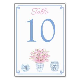 Chinoiserie Blau und Rosa Babyshower-Lunch  Tischnummer
