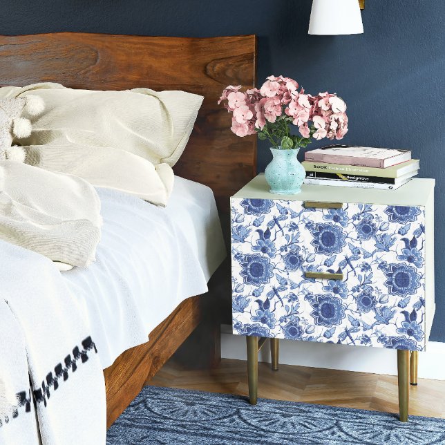 Chinoiserie Blau und Weiß-asiatische Blumendekoupa Seidenpapier (Von Creator hochgeladen)