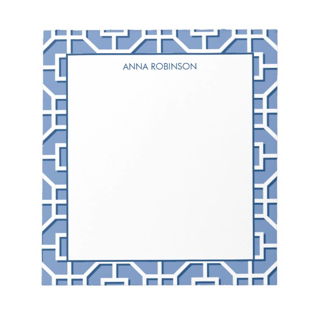 Chinoiserie Blau und Weiß Fret Muster Notizblock (Vorderseite)