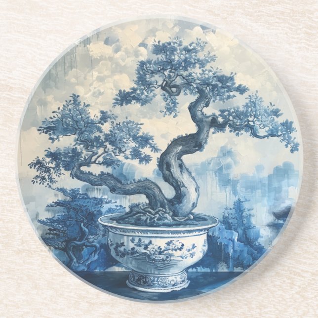 Chinoiserie Blau und Weiß Porzellan Design Getränkeuntersetzer (Vorne)