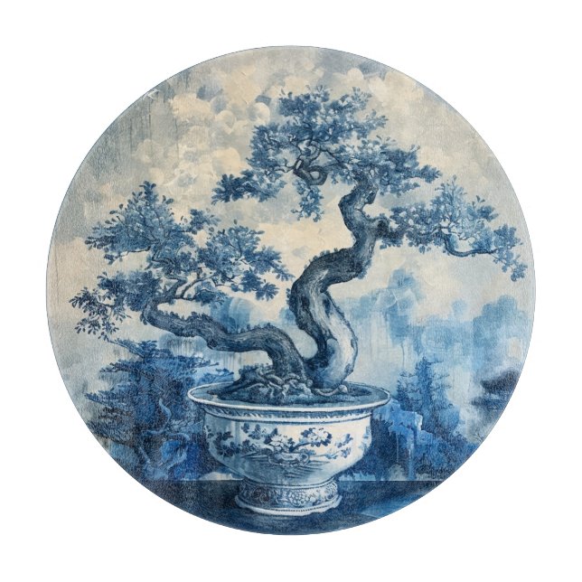 Chinoiserie Blau und Weiß Porzellan Design Schneidebrett (Vorderseite)