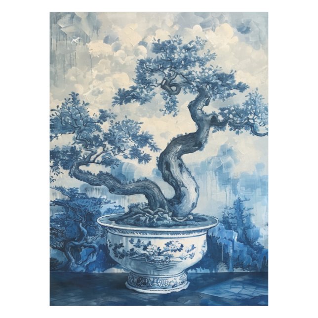 Chinoiserie Blau und Weiß Porzellan Design Tischdecke (Vorderseite)