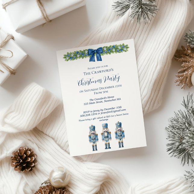 Chinoiserie Blau und Weiße Nutcracker Weihnachten Einladung (Blue Nutcracker Christmas Party Invitation)