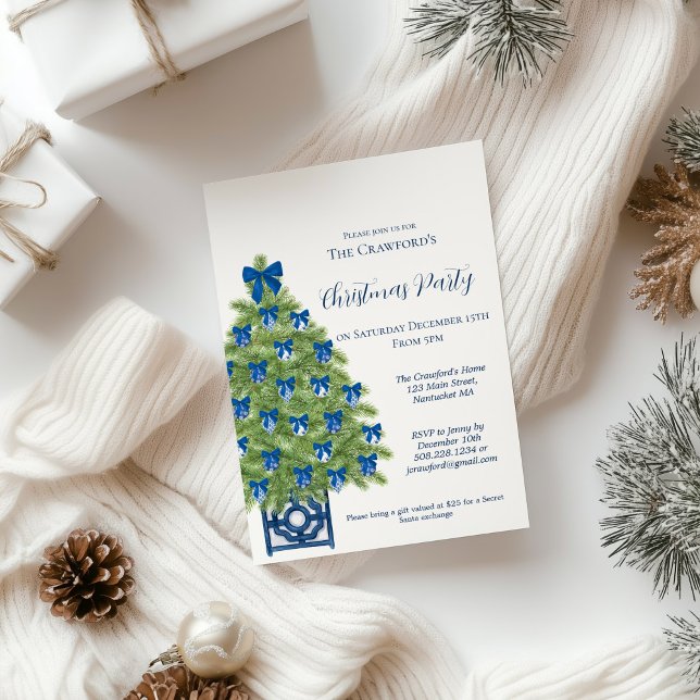 Chinoiserie Blau und weiße Weihnachtsbaume Einladung (Chinoiserie Christmas Tree Invitation)