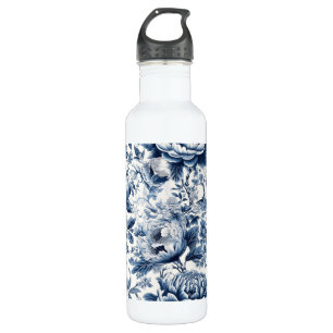 Chinoiserie Blau- und Weißspitzen Blume Edelstahlflasche