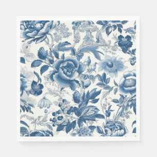 Chinoiserie Blau- und Weißspitzen Blume Serviette