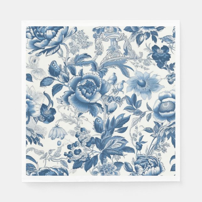 Chinoiserie Blau- und Weißspitzen Blume Serviette (Vorderseite)