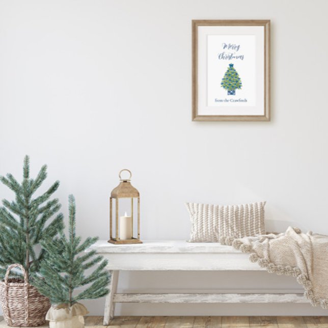 Chinoiserie Blau-Weiß-Christbaum Poster (Chinoiserie Christmas Tree Poster)
