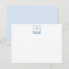 Chinoiserie Blau-Weiß-Monogramm Dankeskarte