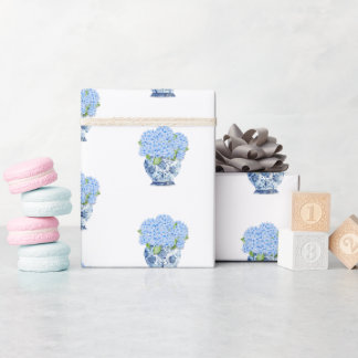 Chinoiserie Blau-Weiß-Vase Hortensien-Verpackung Geschenkpapier
