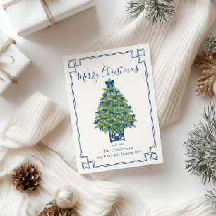 Chinoiserie Blau-Weiß-Weihnachtsbaum Feiertagskarte